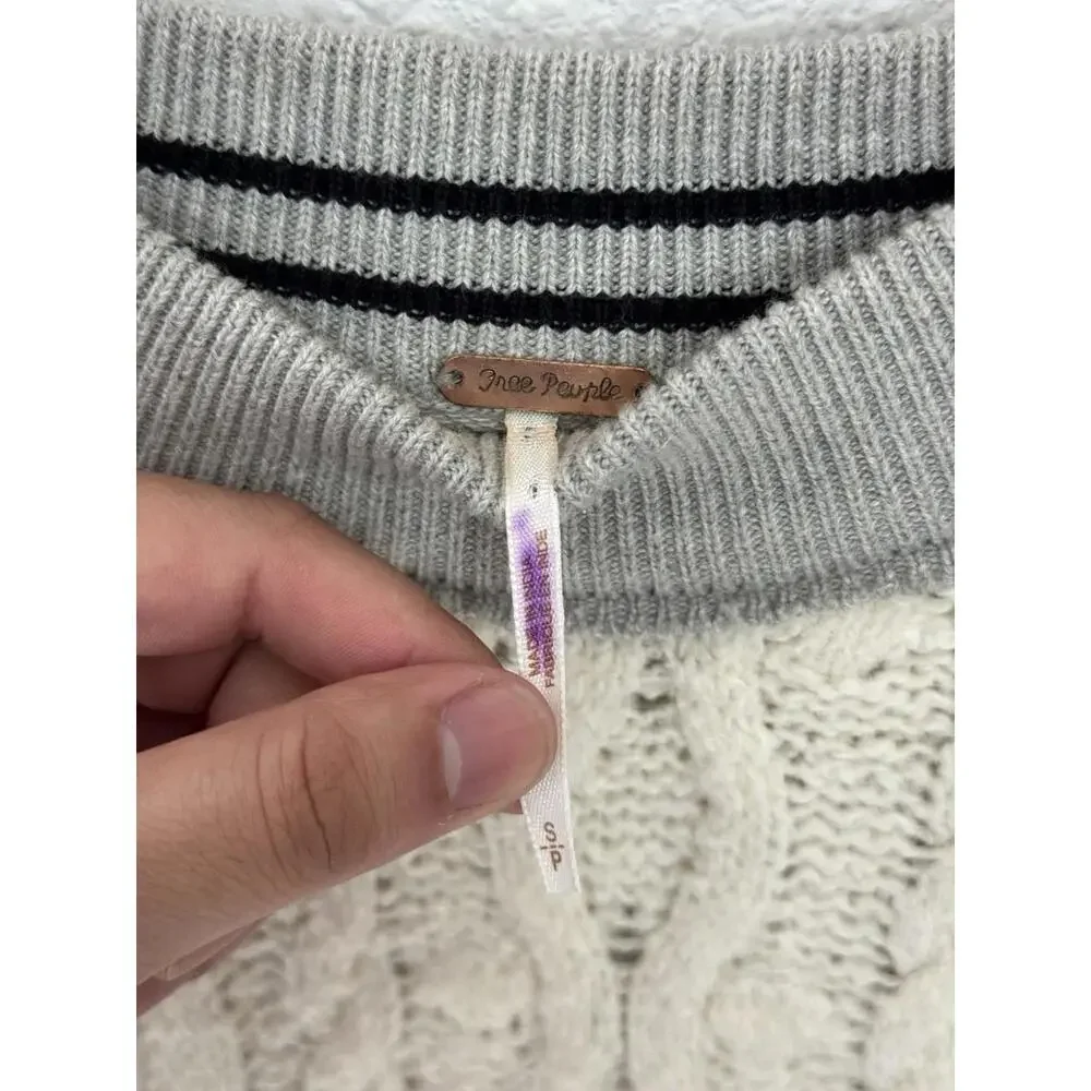 Free People‎ Olympia Tunic Sweater Cable Knit Oversized Comfy Boho White Gray S